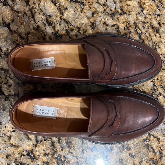 Barneys New York Brown Leather Loafers - Picture 3 of 4
